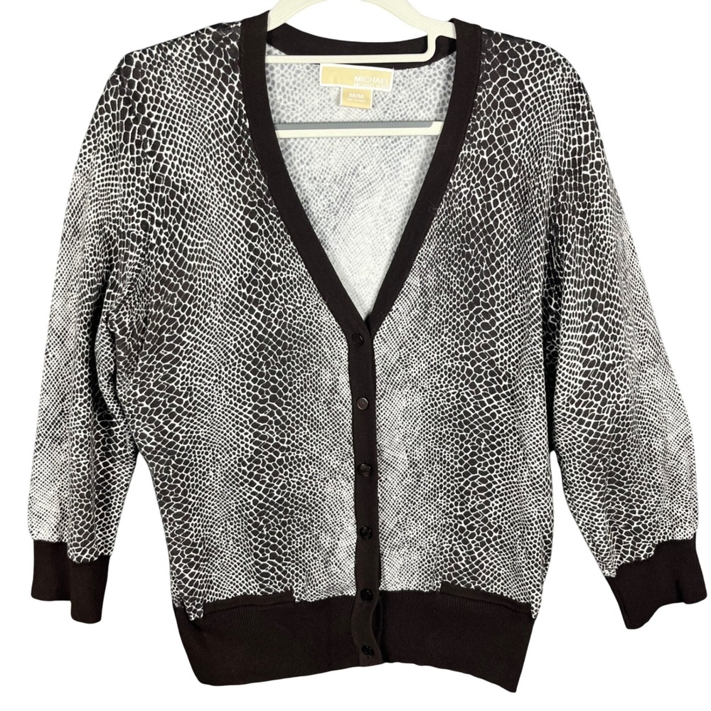 Michael Kors Cardigan Women Medium Java Brown Snakeskin V-Neck